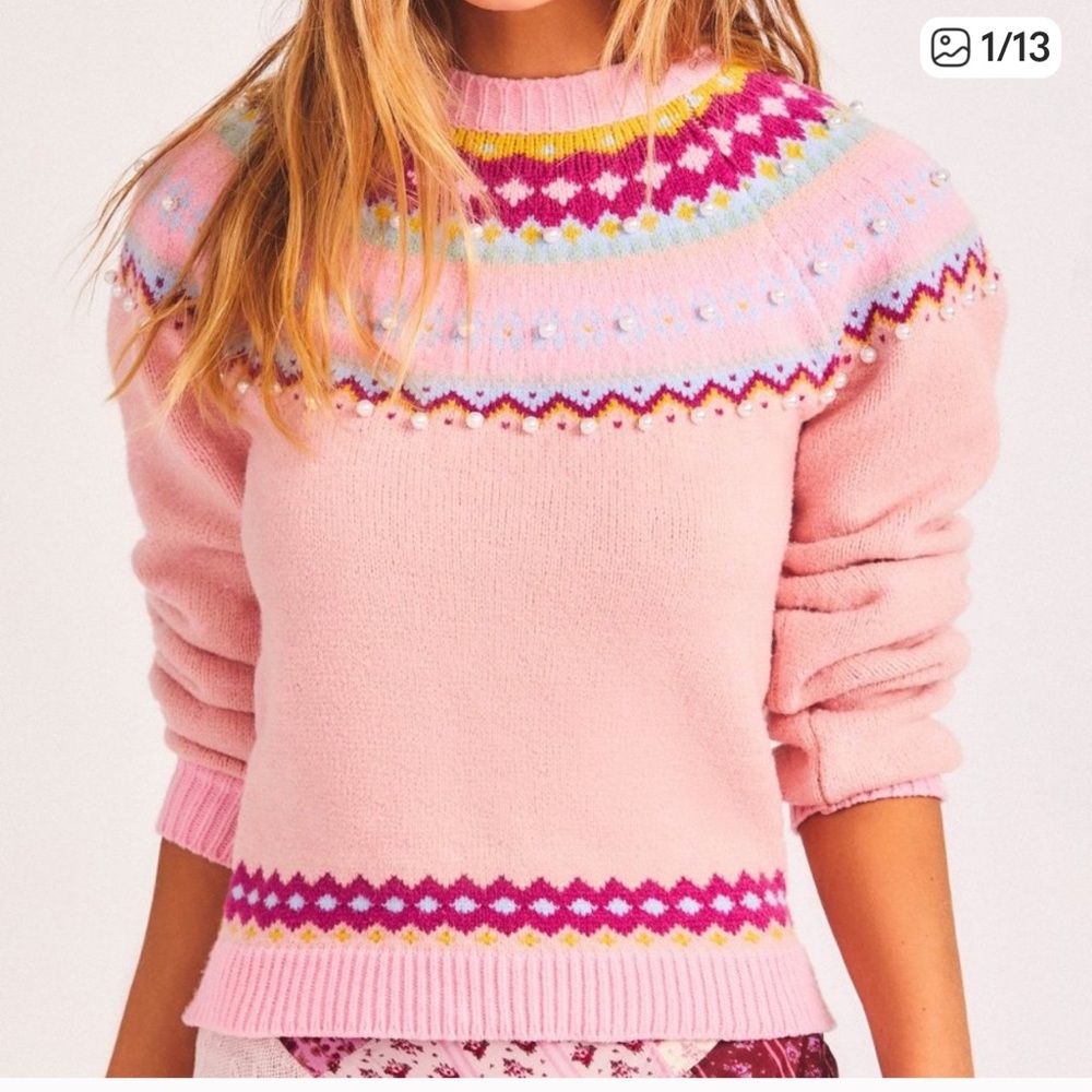 Loveshackfancy Crawley slim pullover Berry smash pink knit sweater XS rare